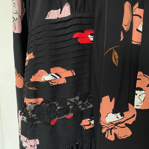 Rochas Black Floral Printed Silk Lace midi dress - Picture 5 of 7